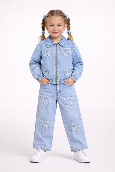 CARLA MARA طقم جينز كيرت منقوش للفتيات