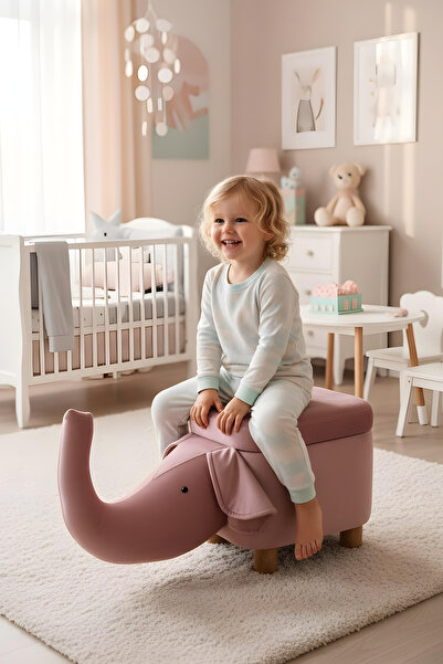 LUMİS GARDEN Fil Figürlü Çocuk Odası Oyuncak Sandığı & Oturma Pufu – Kapaklı,...