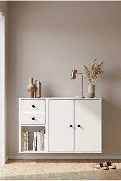 FOR WOMAN DESİGN Ahşap 2 Çekmeceli 2 Kapaklı Modern Beyaz Dolap Pratik ve Şık...