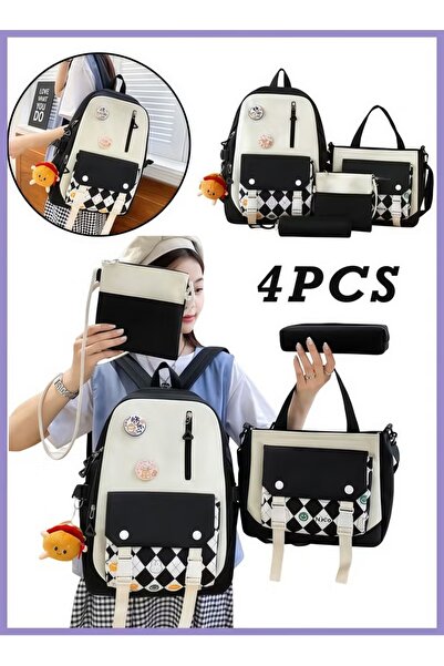 Generic 4Pcs School Backpack School Bags Set with Pendant Lunch Bag, Pencil C...
