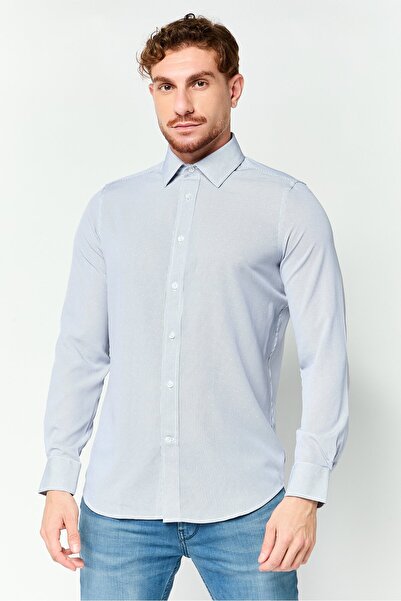 Scotch & Soda Men Modern Fit Stripe Long Sleeve Dress Shirt, Light Blue