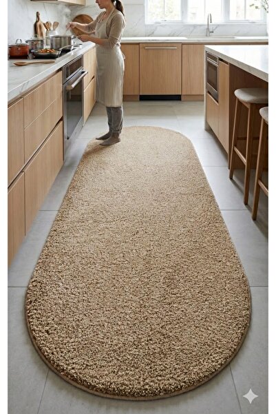EUROBANO Shaggy Machine Made Washable Non-Slip Sole Oval Runner Rug Living Ro...