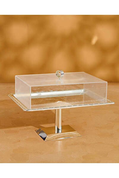 REDTAG Silver Rectangle Metal Cake Stand With Arcylic Cover (2 Piece)