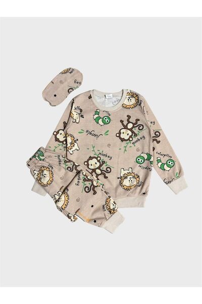 ALİŞ KİDS Set de pijamale pentru băieți, bumbac piese, bej Safari cu model cu...