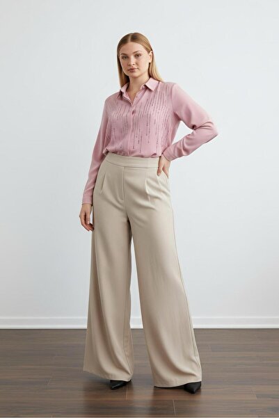 PERA MODA قميص أنيق بطول مرصّع بالأحجار أقدام من الأمام والخلف، لا يظهر الملا...