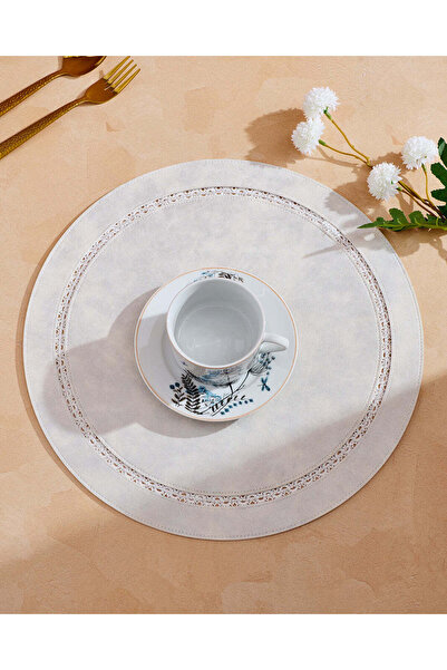 REDTAG مفرش طاولة فردي دائري رمادي مزين بالزهور