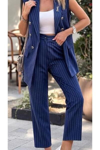 GAMZE ALPTEKİN Striped Fabric Set Vest Pants Set