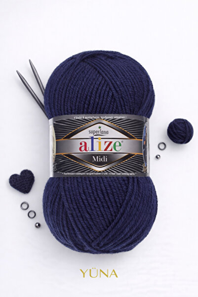Alize Süperlana Midi Medium Thick Knitting Yarn 58 Navy Blue