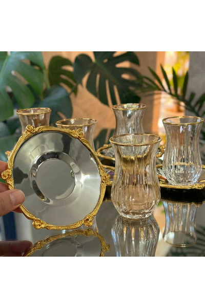 Elta Collection 12 Piece Crystal Cut Tea Set for 6 People – Glass Tea Cup and...