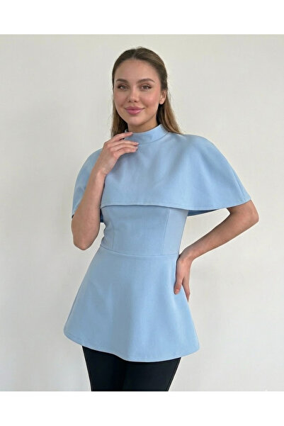 My Blog Blue Blouse with Cape Detail on the Collar - 1101
