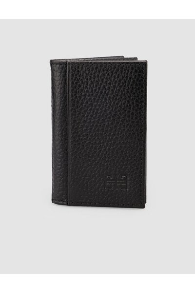 Cabani Black Genuine Leather Vertical Wallet (Card Holder Sections)
