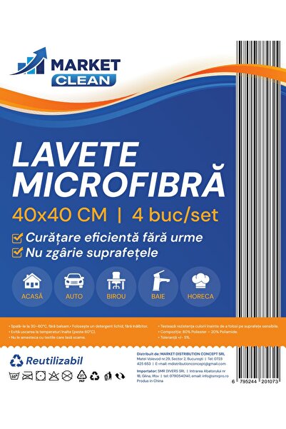 MARKET CLEAN Set 4 Lavete Microfibra 40x40 cm, 4 Culori Diferite, Ultra Absor...