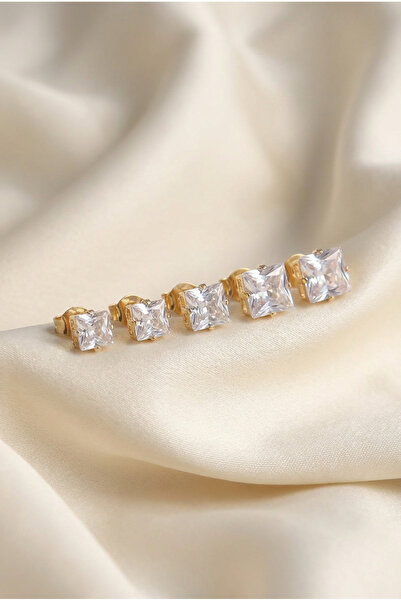 LYKOS Steel Gold Color Square Zircon Stone Model Women's Earring Set