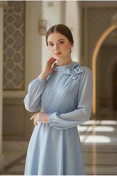 hakimoda İncigül İpek Organze Abiye Mavi