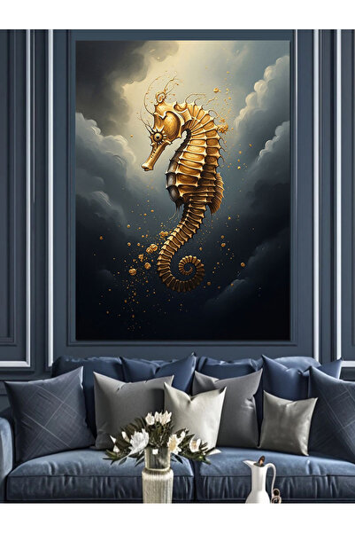 KanvasSepeti Zlatni morski konjić Visokokvalitetna uljana slika Teksturirano ...