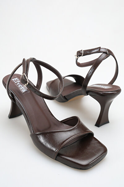 MALENTA Women's Modern Goblet Heels Sandals Bitter Brown Ankle Strap Blunt To...