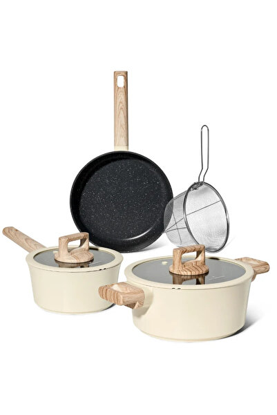 Just Perfecto JL-331 Cookware Set, 6 pcs, Marble Finish, Induction, Glass Lid...
