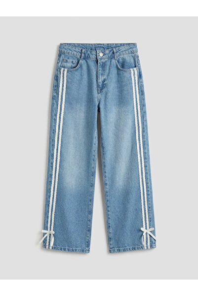 LC Waikiki Pantaloni din denim pentru fete LCW Kids Blue Wideleg Bowknot