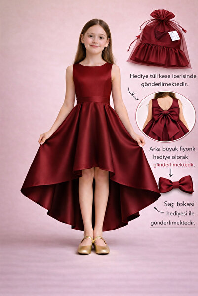 nsmkidslife Βραδινό φόρεμα για κορίτσια – Ασύμμετρη γραμμή σε μπορντό χρώμα, ...