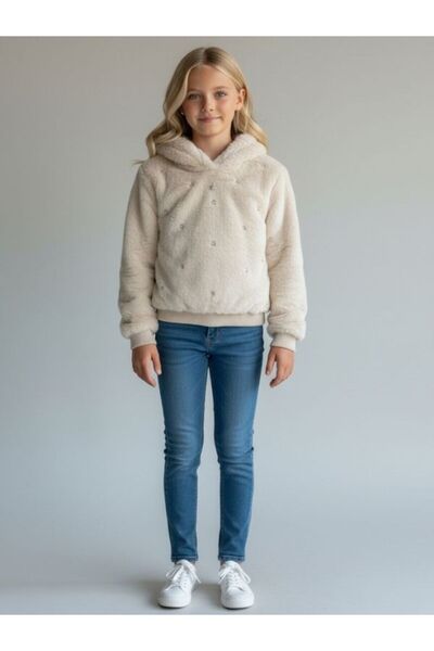 Zekids Girl's Stoned Plush Hooded Sweatshirt