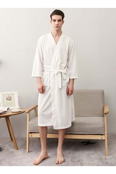 Bukela Men Waffle Robes Lightweight Knit Bathrobe Sleepwear Kimono Robe Wrap ...