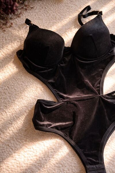 Nobrand Push Up Destekli Kadife Dantel Kadın Bodysuit