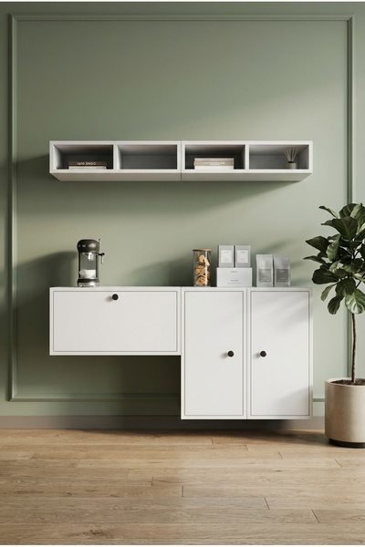 FOR WOMAN DESİGN Ahşap Kahve Köşesi Modern Mutfak Dolabı Beyaz Akıllı Depolam...