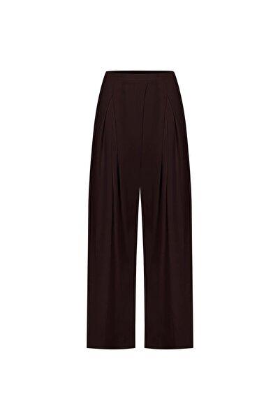 Beauty Omelette Brown Double Pleated Crepe Loose Pants