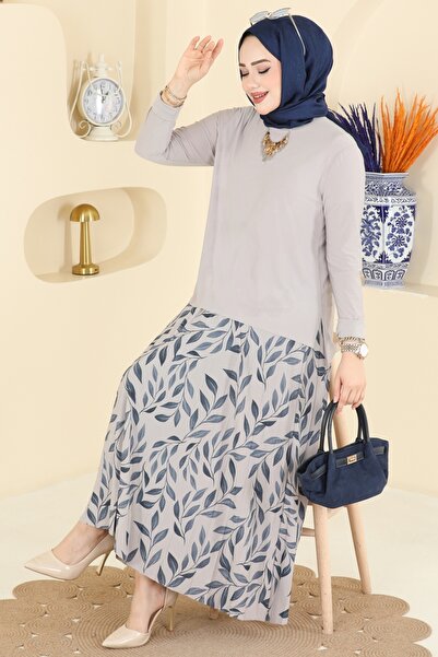 ModaMerve Desenli İkili Etek Takım 5580ZNN863-MS Taş