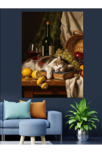 KanvasSepeti Dormind la masă Pictură în ulei de înaltă calitate texturat Canv...