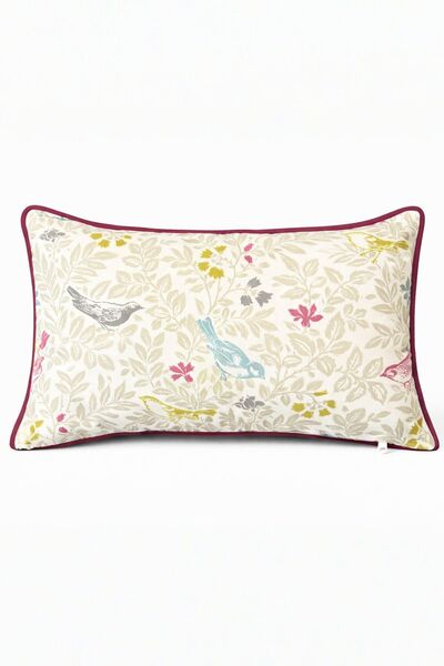Elegancembroidery Floral Kuş Desenli Kırlent | Dekoratif Dolgulu Yastık