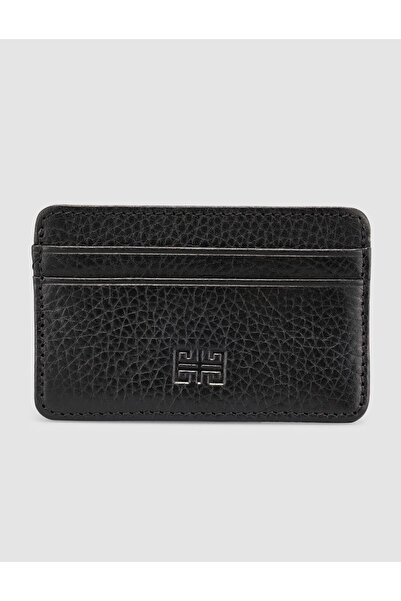 Cabani Dark Black Textured Genuine Leather Card Holder