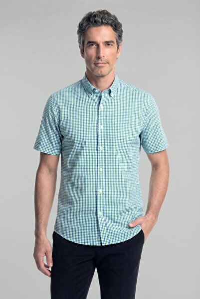 Bisse Regular Fit Men's Short Sleeve Pasha Collar Cotton Green Shirt