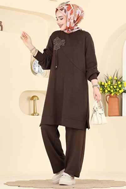 ModaMerve Şık Nakışlı İkili Takım 2606TPK1167-MS Kahve