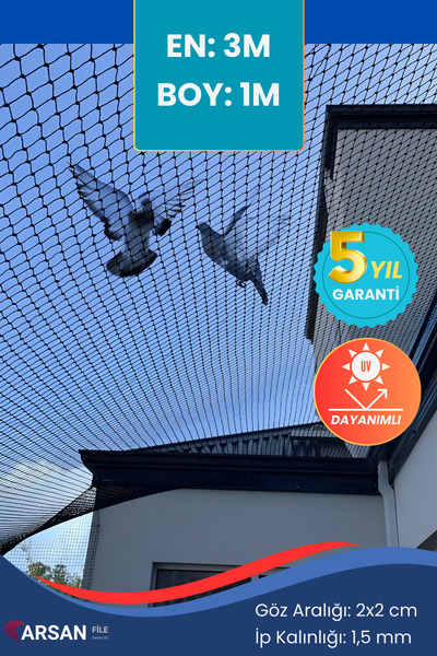 Arsan File Kuş Önleme Filesi 3x1m, Balkon Pencere Koruma Ağı 2x2 cm 1,5 mm İp