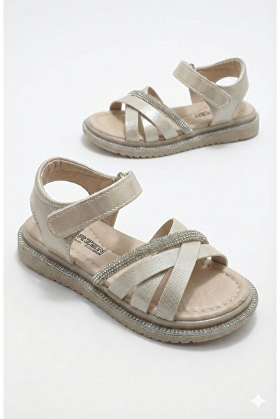 ORELİON Girl's Cross-Strapped Stoned Sandals – Velcro Orthopedic Non-Slip Sol...