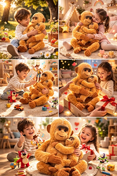 Cici Oyuncak Anne Yavru Peluş Maymun Oyuncak 65 cm Yumuşak Sarılabilir Peluş ...