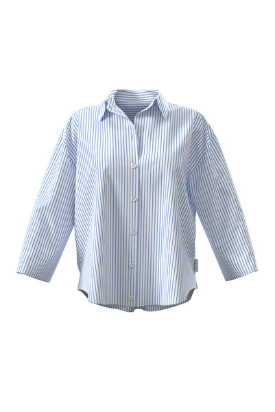 Calvin Klein Women's Relaxed Poplin Blue Short Shirt