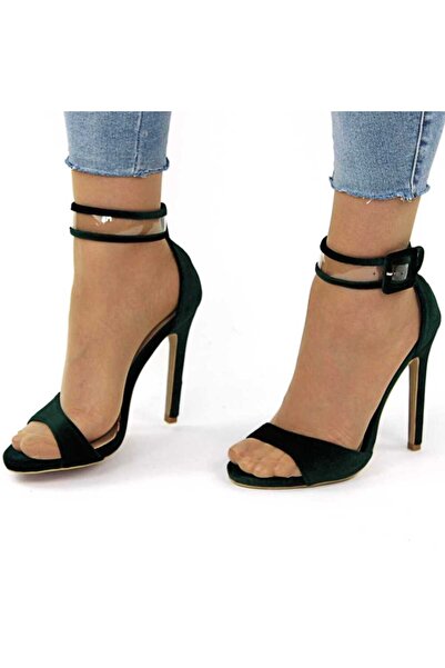 mm Sandale de dama elegante din catifea cu bareta transparenta H12-GREEN