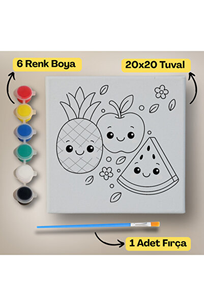 hediye hobim 20x20 Çocuklar İçin Boyama Tuvali Seti – 6 Renk Boya + Fırça Dah...