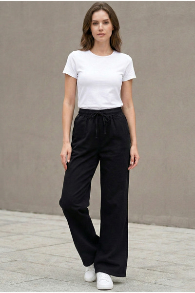 Kirazgym Γυναικείο τζιν παντελόνι με ελαστική μέση Με τσέπες Comfort Fit - Μαύρο