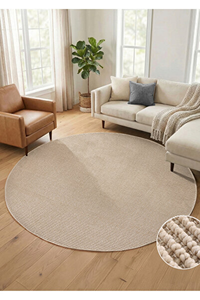 Colore Home Covor Bukle Loop, rotund, cu bază moale anti-alunecare, culoare bej