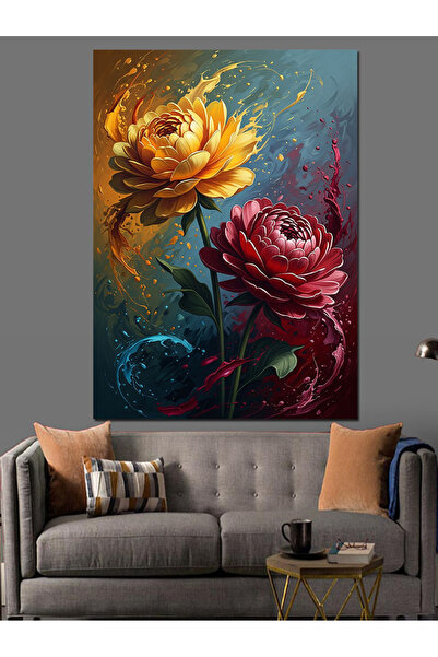 Artmeg Pânză decorativă cu trandafiri mari galbeni și roșii - Masă din lemn MDF
