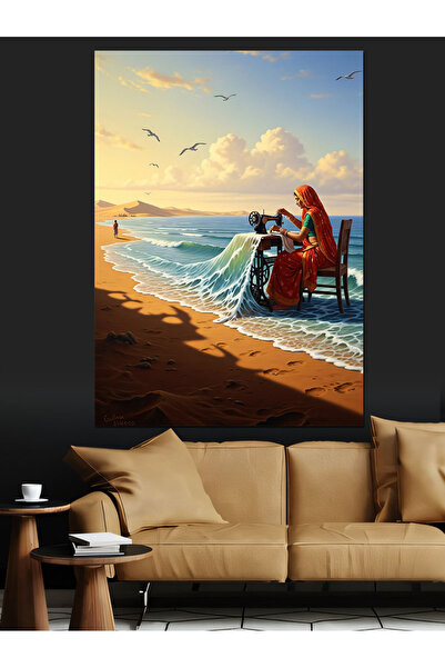 Artmeg Sahilde Terzi Kadın Dekoratif Kanvas - Mdf Ahşap Tablo