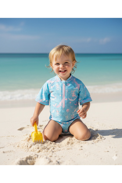 SMP Deniz Kizi Desenli Turkuaz Bebek Mayo