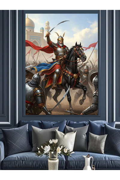 Artmeg Pânză decorativă Cavaler Războinic Medieval pe Cal - Tablou din lemn MDF