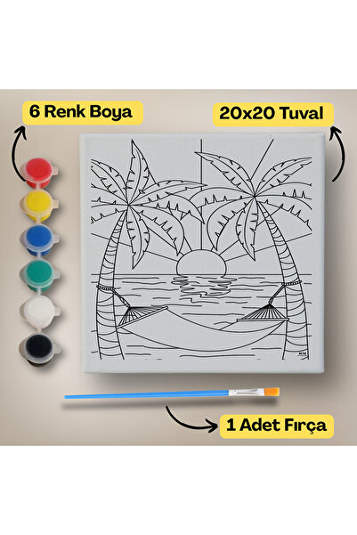 hediye hobim 20x20 Çocuklar İçin Boyama Tuvali Seti – 6 Renk Boya + Fırça Dah...