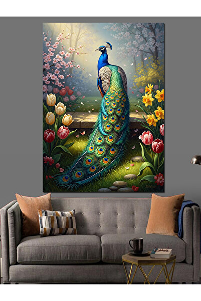 Artmeg Colorful Peacock Walking in the Garden Decorative Canvas - Mdf Wooden ...