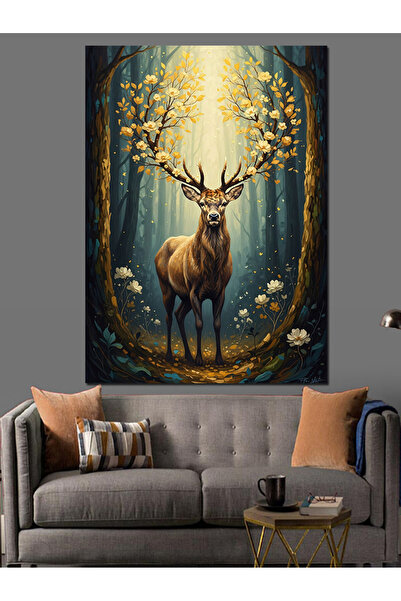 Artmeg Pânză decorativă cu cerb impunător cu coarne în pădure strălucitoare -...