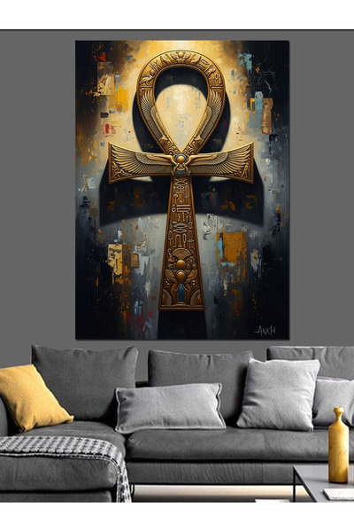 Artmeg Tablou decorativ cu simbolul egiptean Ankh auriu - Tablou din lemn MDF